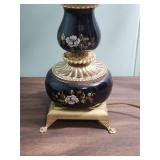 Crystal Prism Table Lamp with Cherub Finial - hand painted floral base - tested, works  12