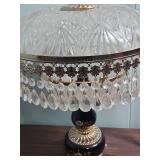 Crystal Prism Table Lamp with Cherub Finial - hand painted floral base - tested, works  12