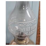 Home Sweet Home Oil Lamp with clear etched base - approx 18" H, 6" diameter