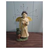Vintage Folk Art Angel Figurine with Beaded Wire Halo - approx 16" H with halo  (Bethany Lowe figurine?)