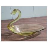 Vintage MCM Duncan & Miller Citron Yellow Swan Art Glass Pall Mall dish c1940s (needs a little polishing and would be gorgeous!)
