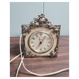 Vintage Mid-Century Globe Electric Rose Motif Alarm Clock, tested works