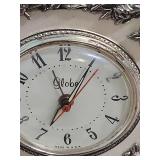 Vintage Mid-Century Globe Electric Rose Motif Alarm Clock, tested works