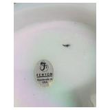 Fenton Heart-Shaped Opalescent Glass Box with porcelain rose motif on lid