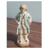 Hand-painted porcelain Victorian-era style figurines, all made in Japan.  Two are marked Lefton China  c1950s