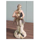 Hand-painted porcelain Victorian-era style figurines, all made in Japan.  Two are marked Lefton China  c1950s