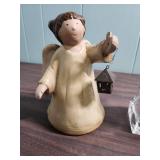 Decorative Angels, one pottery one glass and a Mid-Century Rustic Green jug style vase