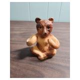 Two vintage Bear toothbrush holders and a vintage Bear thermometer that says "I can bear it, can you".  All are ceramic