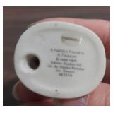 Porcelain Doll with pink cushion like bottom, 1978 Holly Hobbie Figurine, mini shadow box figurine girl, and another ceramic girl with fabric legs that sits