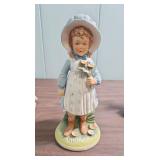 Porcelain Doll with pink cushion like bottom, 1978 Holly Hobbie Figurine, mini shadow box figurine girl, and another ceramic girl with fabric legs that sits