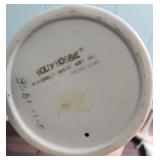 Porcelain Doll with pink cushion like bottom, 1978 Holly Hobbie Figurine, mini shadow box figurine girl, and another ceramic girl with fabric legs that sits