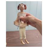 Porcelain Doll with pink cushion like bottom, 1978 Holly Hobbie Figurine, mini shadow box figurine girl, and another ceramic girl with fabric legs that sits