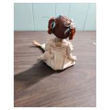 Porcelain Doll with pink cushion like bottom, 1978 Holly Hobbie Figurine, mini shadow box figurine girl, and another ceramic girl with fabric legs that sits