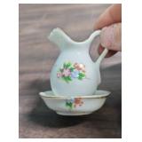 Tiny vintage items - ceramic water pitcher and basin, perfume bottle, and decorative plate made in Japan - great for shadow boxes
