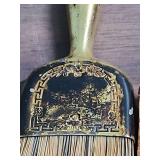 1940s Ceramic Clock made in Occupied Japan, Small ceramic trinket/ring box, Porcelain Bell Thimble, and brass brush with leather cover