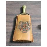 1940s Ceramic Clock made in Occupied Japan, Small ceramic trinket/ring box, Porcelain Bell Thimble, and brass brush with leather cover