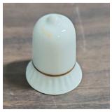 1940s Ceramic Clock made in Occupied Japan, Small ceramic trinket/ring box, Porcelain Bell Thimble, and brass brush with leather cover