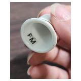 1940s Ceramic Clock made in Occupied Japan, Small ceramic trinket/ring box, Porcelain Bell Thimble, and brass brush with leather cover