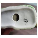 Duck and Bunny Ceramic Figurines, duck with cart made in Occupied Japan, Bunny with Balloons is Lefton China Co