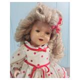 Composition Doll in Red Polka Dot Dress (potentially a Shirley Temple Composition Doll) - very good condition (1930s - 1950s?)
