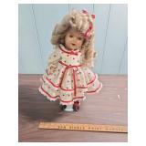 Composition Doll in Red Polka Dot Dress (potentially a Shirley Temple Composition Doll) - very good condition (1930s - 1950s?)
