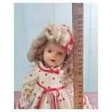 Composition Doll in Red Polka Dot Dress (potentially a Shirley Temple Composition Doll) - very good condition (1930s - 1950s?)