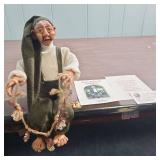 Handcrafted Folk Art Elf with Christmas Garland - one ornament from his garland needs reattached.  From Lil Darlin Originals in Andover, KS