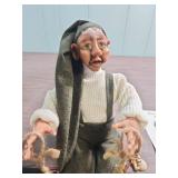 Handcrafted Folk Art Elf with Christmas Garland - one ornament from his garland needs reattached.  From Lil Darlin Originals in Andover, KS