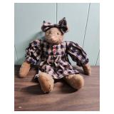 Hand-crafted Teddy Bear in Gingham USA dress with red stars