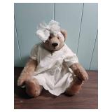 Classic Mohair Hand-crafted Teddy Bear in White Christening Gown (gown has stains)