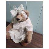 Classic Mohair Hand-crafted Teddy Bear in White Christening Gown (gown has stains)