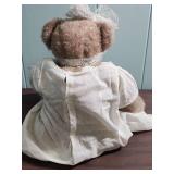 Classic Mohair Hand-crafted Teddy Bear in White Christening Gown (gown has stains)