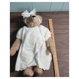 Classic Mohair Hand-crafted Teddy Bear in White Christening Gown (gown has stains)