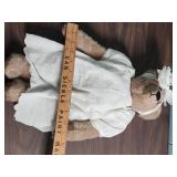 Classic Mohair Hand-crafted Teddy Bear in White Christening Gown (gown has stains)