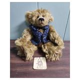 Character Bears Mohair Teddy Bear with Navy Bow and Vest.  Bought in England in 1996 - Very good condition