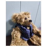 Character Bears Mohair Teddy Bear with Navy Bow and Vest.  Bought in England in 1996 - Very good condition