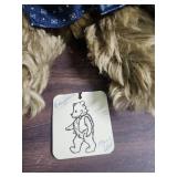 Character Bears Mohair Teddy Bear with Navy Bow and Vest.  Bought in England in 1996 - Very good condition