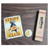Steiff Bear Club Collectible Set with Metal Sign, Pin and Wrist Watch (new in box - leather band)