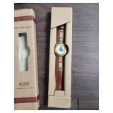 Steiff Bear Club Collectible Set with Metal Sign, Pin and Wrist Watch (new in box - leather band)