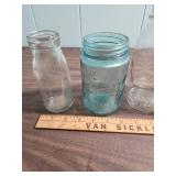 Vintage Jars including blue Atlas Strong Shoulder and Longlife Mason Jars