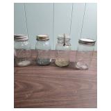 Set of Large Clear Ball Mason Canning Jars including 2 vintage Perfect Mason style and one Antique Ideal locking lid style