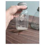 Set of Large Clear Ball Mason Canning Jars including 2 vintage Perfect Mason style and one Antique Ideal locking lid style
