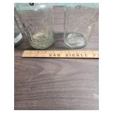 Set of Large Clear Ball Mason Canning Jars including 2 vintage Perfect Mason style and one Antique Ideal locking lid style