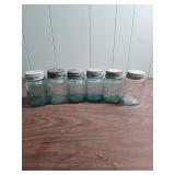 Vintage Blue Ball Mason Jars - Five Small Perfect Mason Jars and one The Mason - all with lids containing porcelain seals.  c1910-1920