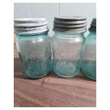 Vintage Blue Ball Mason Jars - Five Small Perfect Mason Jars and one The Mason - all with lids containing porcelain seals.  c1910-1920