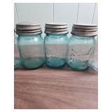 Vintage Blue Ball Mason Jars - Five Small Perfect Mason Jars and one The Mason - all with lids containing porcelain seals.  c1910-1920