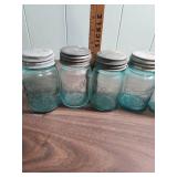 Vintage Blue Ball Mason Jars - Five Small Perfect Mason Jars and one The Mason - all with lids containing porcelain seals.  c1910-1920