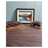 Vintage Landscape Art from Japan - two small houses and a 3-D framed art