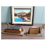 Vintage Landscape Art from Japan - two small houses and a 3-D framed art