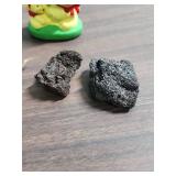 Miscellaneous Vintage items from Japan including 2 bottles of Oshima Tsubaki Camellia Oil, 2 lava rocks, plastic oyster scene, and more